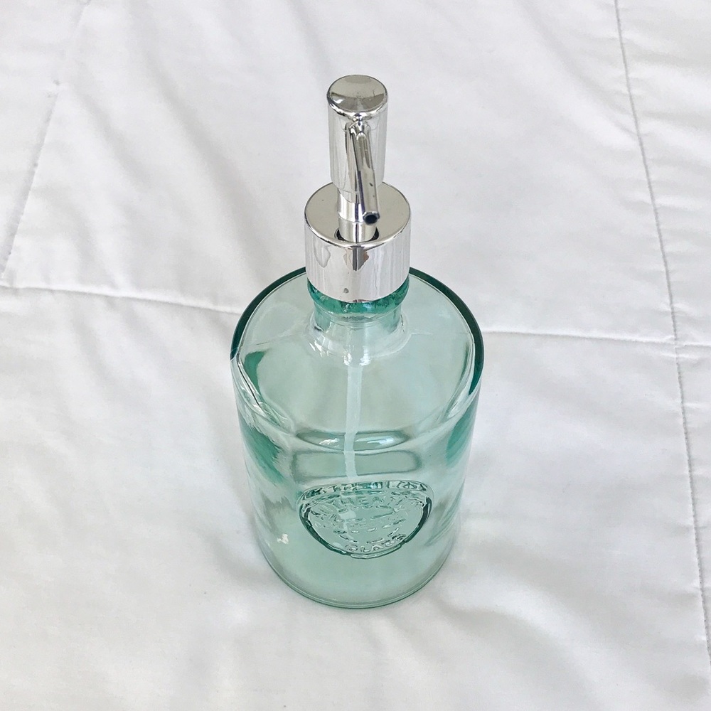 LIKE NEW Recycled Glass Soap Dispenser with Pump - Chrome & Green